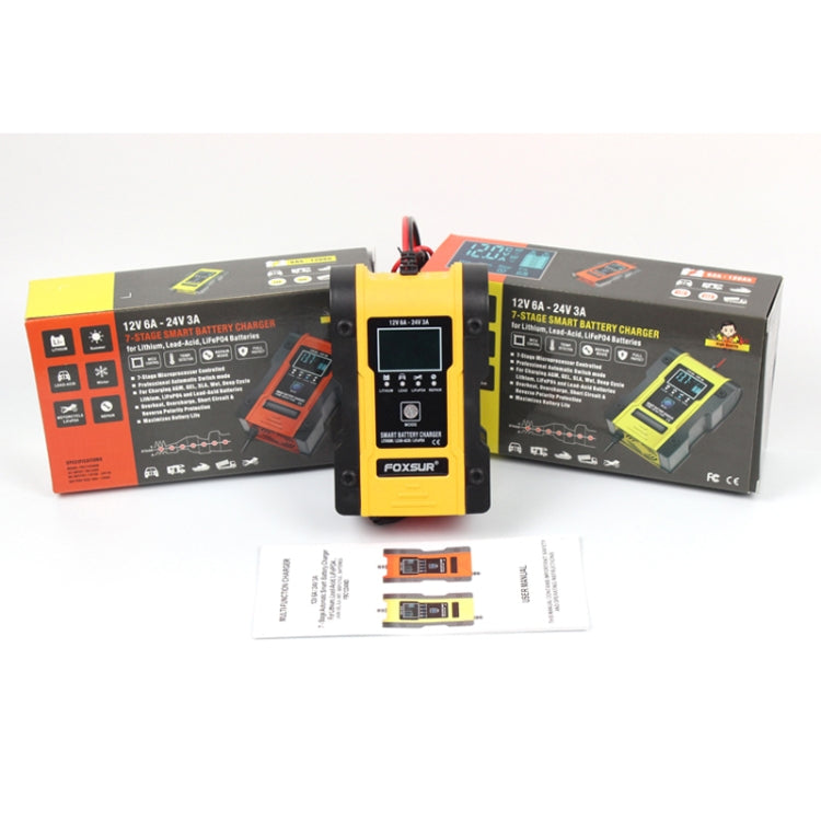 FOXSUR 12V-24V Car Motorcycle Repair Battery Charger AGM Charger Color:Yellow(US Plug) - In Car by FOXSUR | Online Shopping UK | buy2fix