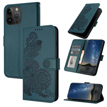 For iPhone 15 Pro Max Datura Flower Embossed Flip Leather Phone Case(Dark Green) - iPhone 15 Pro Max Cases by buy2fix | Online Shopping UK | buy2fix