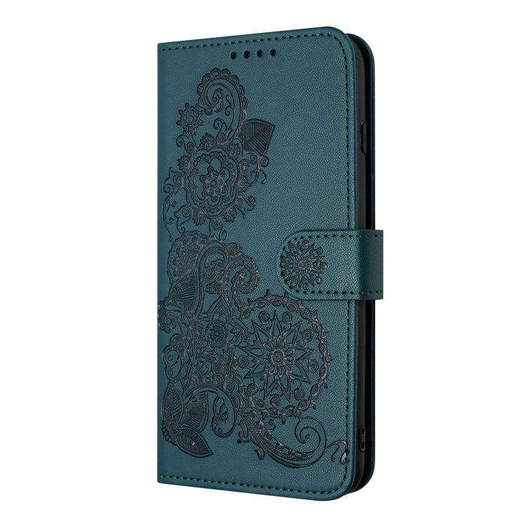 For iPhone 15 Pro Max Datura Flower Embossed Flip Leather Phone Case(Dark Green) - iPhone 15 Pro Max Cases by buy2fix | Online Shopping UK | buy2fix