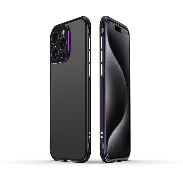 For iPhone 15 Pro Max Aurora Series Lens Protector + Metal Frame Phone Case(Black Purple) - iPhone 15 Pro Max Cases by buy2fix | Online Shopping UK | buy2fix