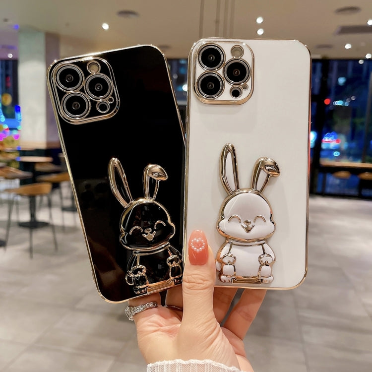 For iPhone 15 Pro Max Plating Rabbit Holder Phone Case(White) - iPhone 15 Pro Max Cases by buy2fix | Online Shopping UK | buy2fix