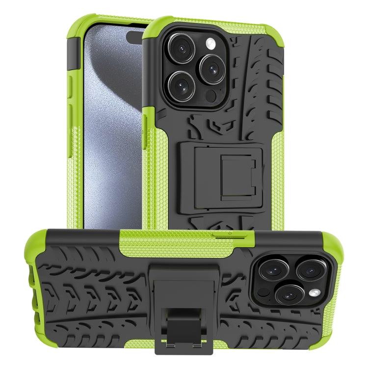 For  iPhone 15 Pro Max Tire Texture TPU + PC Phone Case with Holder(Green) - iPhone 15 Pro Max Cases by buy2fix | Online Shopping UK | buy2fix