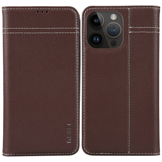 For iPhone 15 Pro Max GEBEI Top-grain Horizontal Flip Leather Phone Case(Brown) - iPhone 15 Pro Max Cases by GEBEI | Online Shopping UK | buy2fix