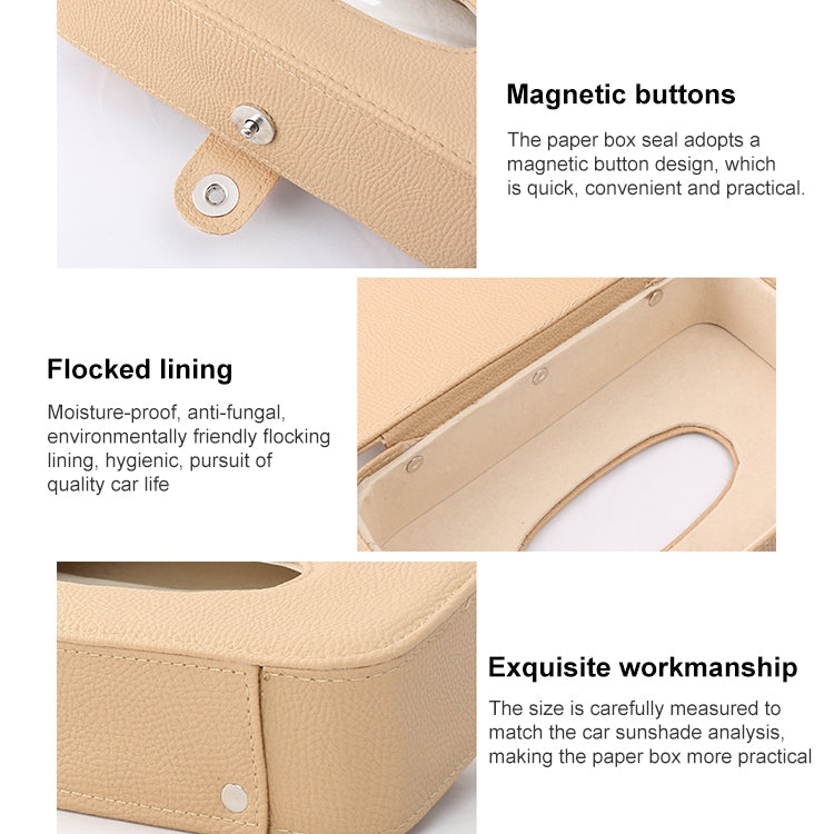 Car Litchi Texture Hanging Tissue Box Sun Visor Card Storage Clip(Beige) - Sunglasses & Glasses Clips by buy2fix | Online Shopping UK | buy2fix