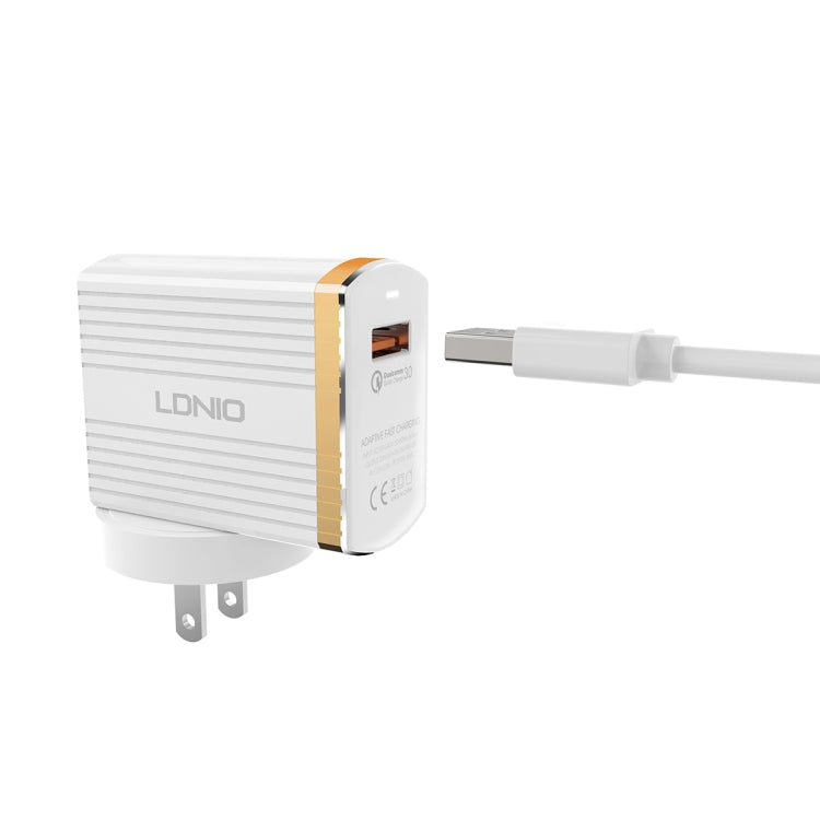 LDNIO A1302Q 2 in 1 18W QC3.0 USB Interface Grid Shape Travel Charger Mobile Phone Charger with Type-C / USB-C Data Cable, US Plug - USB Charger by LDNIO | Online Shopping UK | buy2fix