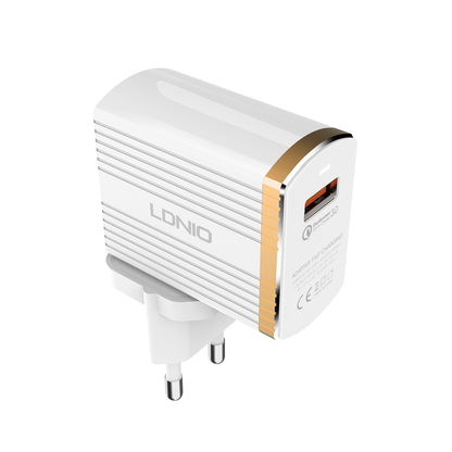 LDNIO A1302Q 2 in 1 18W QC3.0 USB Interface Grid Shape Travel Charger Mobile Phone Charger with 8 Pin Data Cable, EU Plug - USB Charger by LDNIO | Online Shopping UK | buy2fix