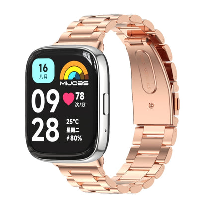 For Redmi Watch 3 Lite / Watch 3 Active Mijobs Three-Bead Metal Stainless Steel Watch Band(Rose Gold) - Watch Bands by MIJOBS | Online Shopping UK | buy2fix