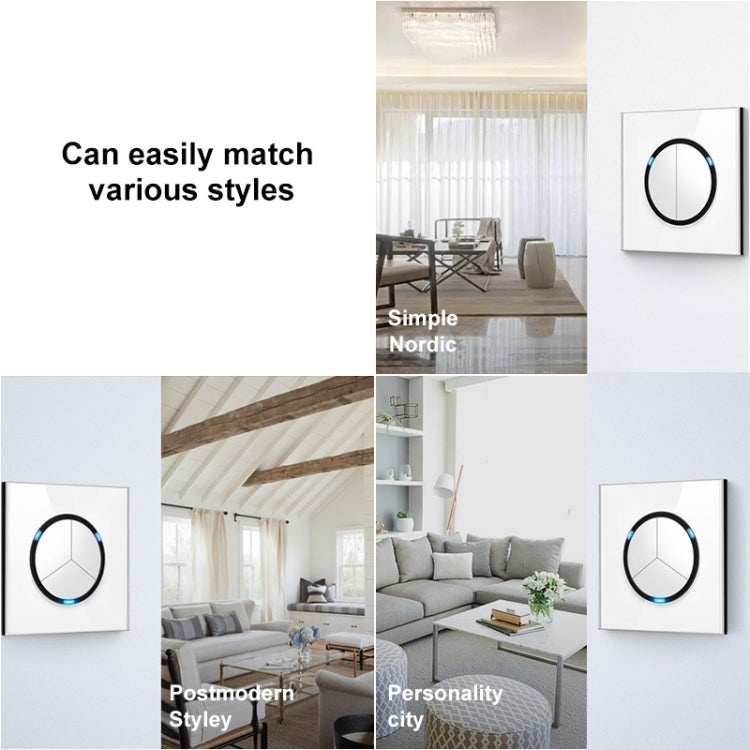 86mm Round LED Tempered Glass Switch Panel, White Round Glass, Style:Three Billing Control - Consumer Electronics by buy2fix | Online Shopping UK | buy2fix