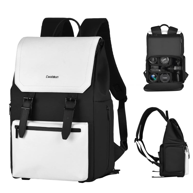 Cwatcun D79 Camera Backpack Multi-Functional Camera  Dual Shoulders Bag, Size:40.5 x 28 x 17.5cm Small(Black White) - Backpack by Cwatcun | Online Shopping UK | buy2fix