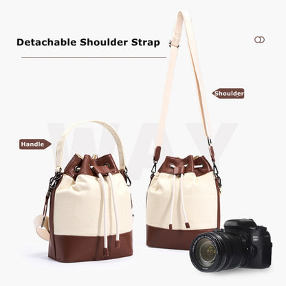 Cwatcun D100 Canvas PU Waterproof Bundle Drawstring Lens Bag Crossbody Camera Bag, Size:20 x 11 x 26cm(Beige) - Strap Satchel by Cwatcun | Online Shopping UK | buy2fix