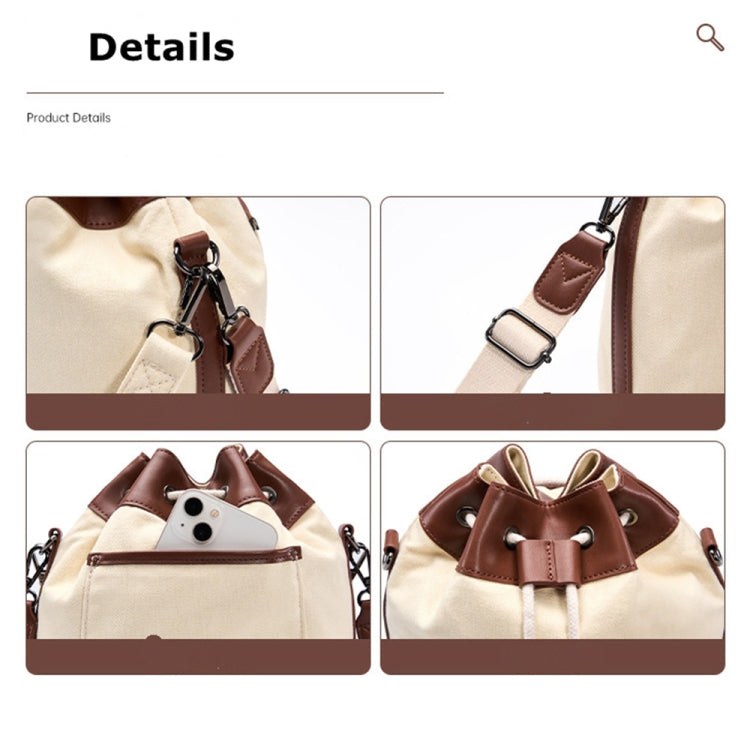 Cwatcun D100 Canvas PU Waterproof Bundle Drawstring Lens Bag Crossbody Camera Bag, Size:22 x 12 x 31cm(Beige) - Strap Satchel by Cwatcun | Online Shopping UK | buy2fix