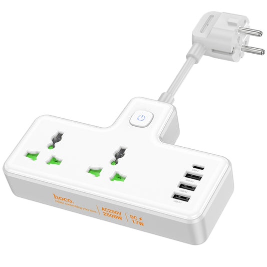 hoco AC11A Voyage 2-position Expansion Socket with USB-C+3USB Ports, Cable Length: 8.5cm, EU Plug(White) - Extension Socket by hoco | Online Shopping UK | buy2fix