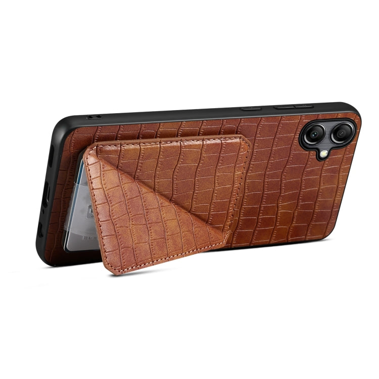 For Samsung Galaxy S23+ 5G Denior Imitation Crocodile Leather Back Phone Case with Holder(Brown) - Galaxy S23+ 5G Cases by Denior | Online Shopping UK | buy2fix