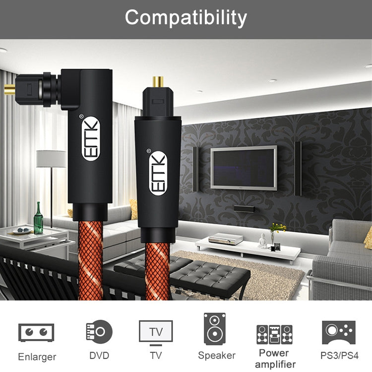 EMK 90 Degree Swivel Adjustable Right Angled 360 Degrees Rotatable Plug Nylon Woven Mesh Optical Audio Cable, Cable Length:1m(Orange) - Audio Optical Cables by EMK | Online Shopping UK | buy2fix