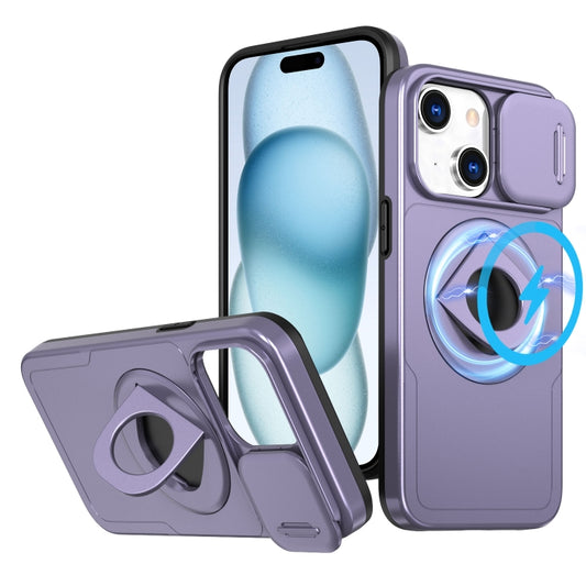 For iPhone 15 Plus Camshield MagSafe Ring Holder Armor Phone Case(Purple) - iPhone 15 Plus Cases by buy2fix | Online Shopping UK | buy2fix