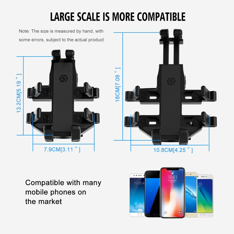 WUPP CS-1098A1 Motorcycle Aluminum Alloy Eight-jaw Mobile Phone Charging Holder with Switch(Black) - Holder by WUPP | Online Shopping UK | buy2fix