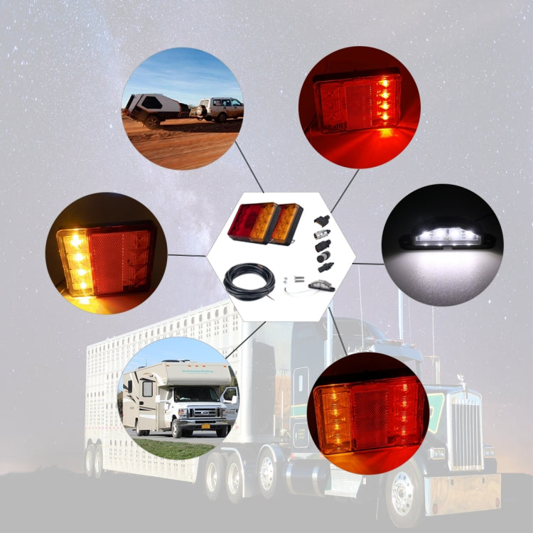 2 PCS Trailer / Truck B-type Square Shape 8LEDs Tail Light with License Plate Light Set - License Plate Lights by buy2fix | Online Shopping UK | buy2fix