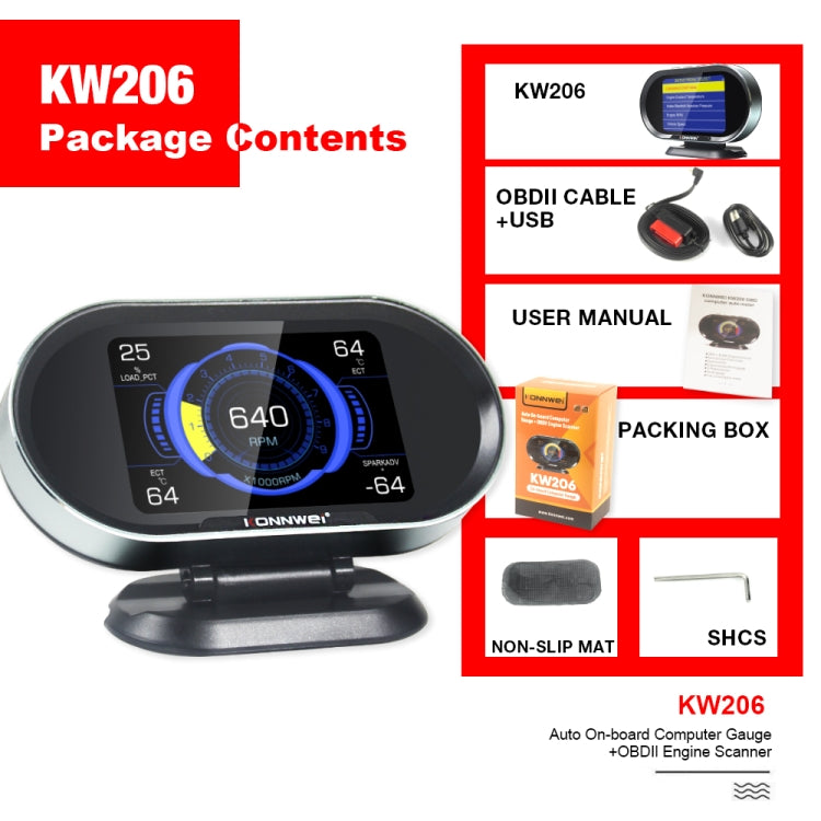 KONNWEI KW206 2 in 1 OBDII / EOBD12V Car Fault Scanner + 3.5 inch LCD Monitor - In Car by KONNWEI | Online Shopping UK | buy2fix