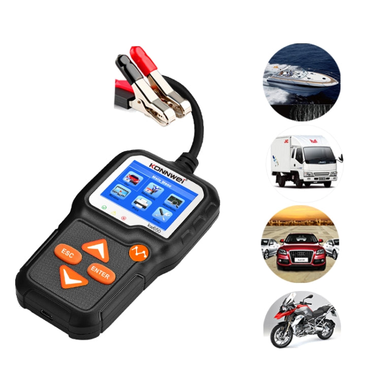 KONNWEI KW650 6V- 12V Car Motorcycle Battery Lawn Mower Detector with 2.4 inch Color Display & Waveform Graph - In Car by KONNWEI | Online Shopping UK | buy2fix