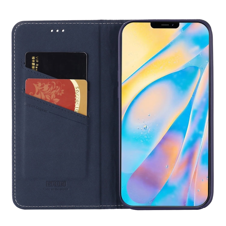 For iPhone 12 mini GEBEI Top-grain Leather Horizontal Flip Protective Case with Holder & Card Slots (Blue) - iPhone 12 mini Cases by GEBEI | Online Shopping UK | buy2fix