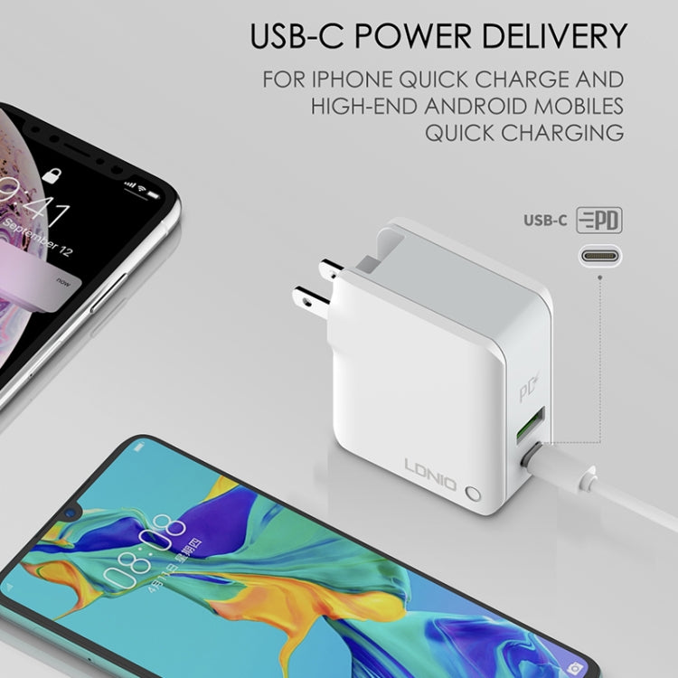 LDNIO A4403C 30W PD + Auto-id Foldable Fast Travel Charger with 1m 8 Pin Cable, UK Plug - USB Charger by LDNIO | Online Shopping UK | buy2fix