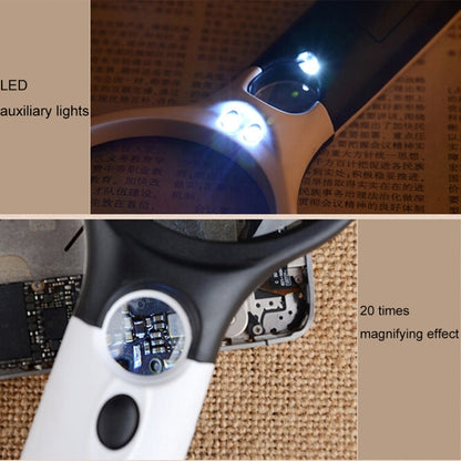 Reading Visual Magnifier with 3 LED Light, Mini Portable 3-45X Handheld Reading Visual Magnifier with 3 LED Light(White) - Hand Held Style by buy2fix | Online Shopping UK | buy2fix