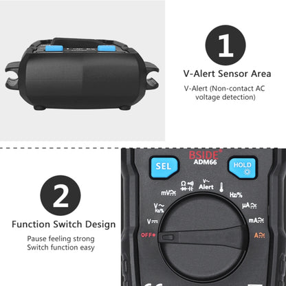 BSIDE ADM66 Handheld Household 6000 Count AC / DC Current Voltage Capacitor Automatic Range Multimeter with LCD Backlight & Card Slot Function - Consumer Electronics by BSIDE | Online Shopping UK | buy2fix