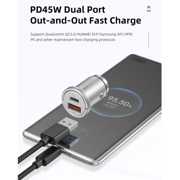 awei C-708 PD 45W USB + Type-C / USB-C Mini Car Charger - In Car by awei | Online Shopping UK | buy2fix