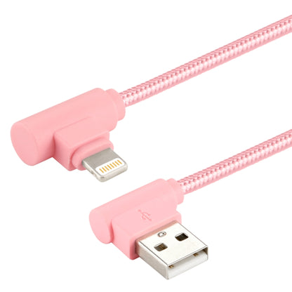 25cm Nylon Weave Style USB to 8 Pin Double Elbow Charging Cable(Pink) - Normal Style Cable by buy2fix | Online Shopping UK | buy2fix