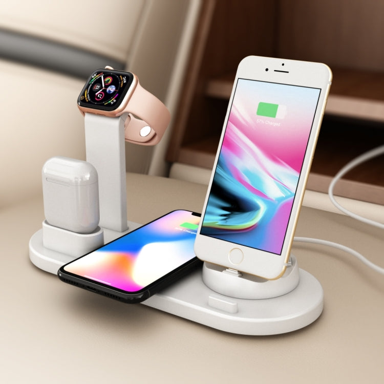 HQ-UD15 5 in 1 8 Pin + Micro USB + USB-C / Type-C Interfaces + 8 Pin Earphone Charging Interface + Wireless Charging Charger Base with Watch Stand (White) - Multifunction Charger by buy2fix | Online Shopping UK | buy2fix