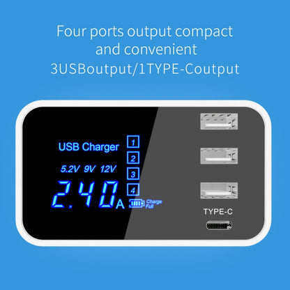 CDA30 20W 3 USB Ports + USB-C / Type-C Ports Multi-function Charger with LED Display, UK Plug - Multifunction Charger by buy2fix | Online Shopping UK | buy2fix