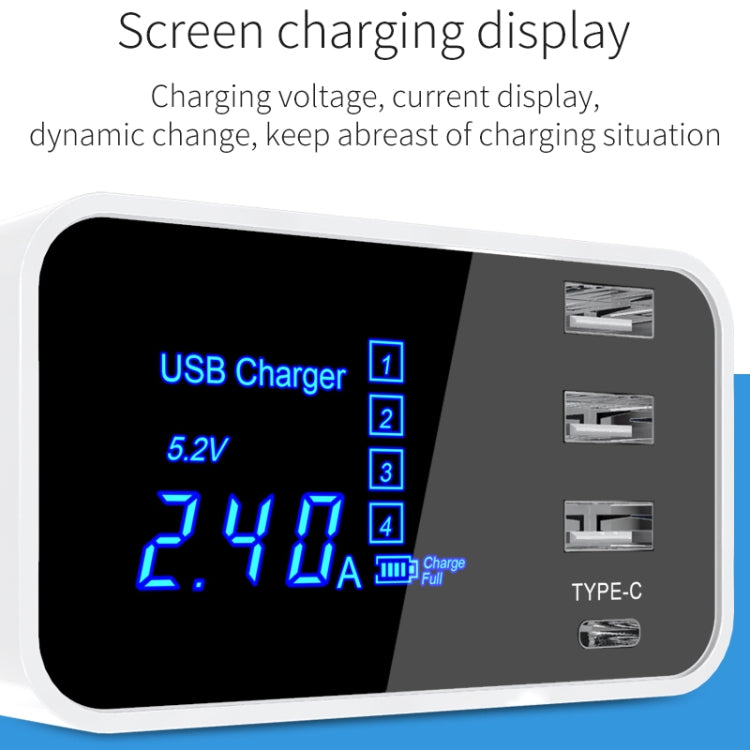 CDA30 20W 3 USB Ports + USB-C / Type-C Ports Multi-function Charger with LED Display, US Plug - Multifunction Charger by buy2fix | Online Shopping UK | buy2fix