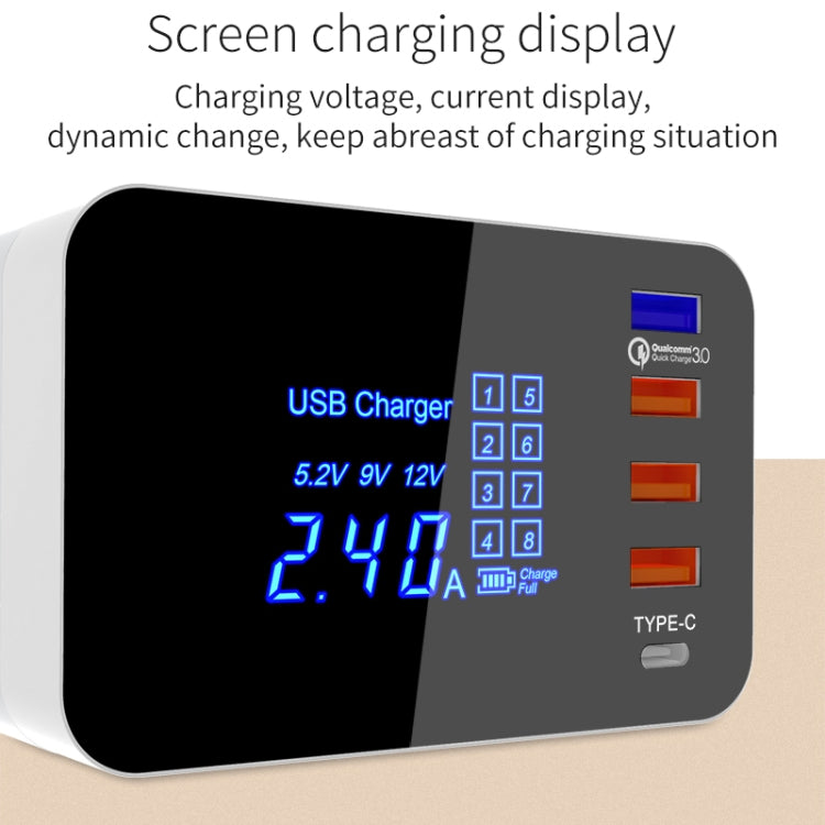 CDA33QW 40W QC 3.0 USB Ports + 3 USB Ports + USB-C / Type-C Ports + Wireless Charging Multi-function Foldable Charger with LED Display, UK Plug - Multifunction Charger by buy2fix | Online Shopping UK | buy2fix