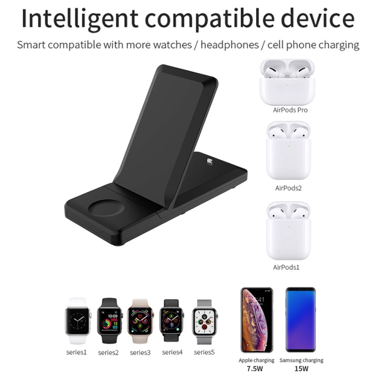 H6 3 in 1 Portable Folding Wireless Charger for iPhone + iWatch + AirPods(Black) - Apple Accessories by buy2fix | Online Shopping UK | buy2fix