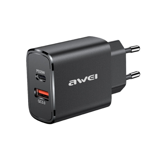 awei PD7 20W QC + PD Fast Charging Travel Charger Power Adapter, EU Plug (Black) - Apple Accessories by awei | Online Shopping UK | buy2fix