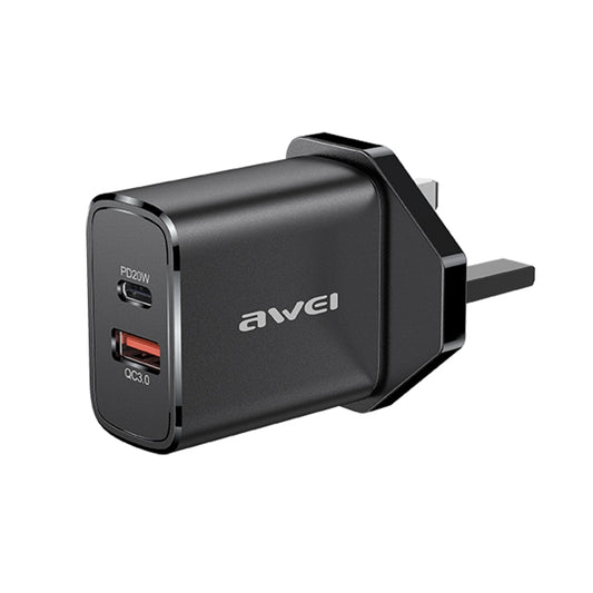 awei PD8 20W QC + PD Fast Charging Travel Charger Power Adapter, UK Plug (Black) - Apple Accessories by awei | Online Shopping UK | buy2fix