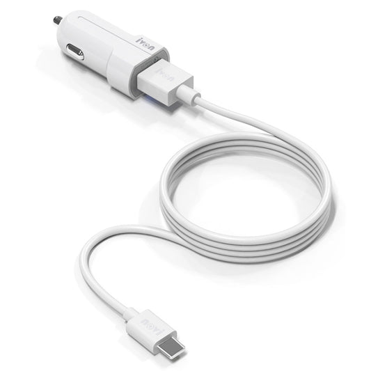 IVON CC13 QC 3.0 Fast Charging Car Charger Set with Type-C / USB-C Charging Cable (White) - Car Charger by IVON | Online Shopping UK | buy2fix