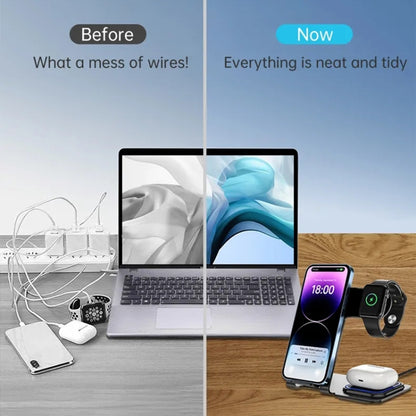 W43 15W 3 in 1 Aluminum Alloy Wireless Charging Stand (Blue) - Wireless Charger by buy2fix | Online Shopping UK | buy2fix