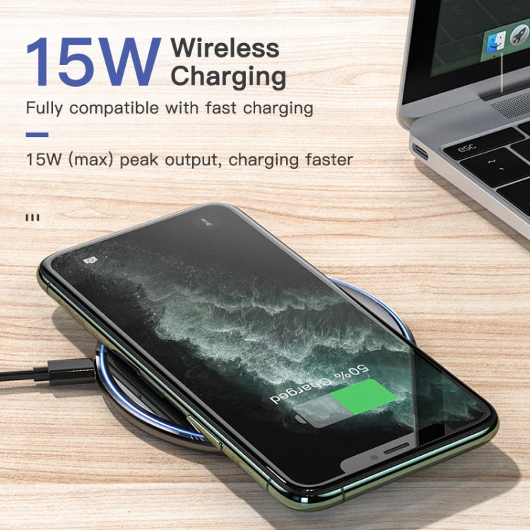 KUULAA KL-CD14 15W Round Shape Ultra-thin Wireless Charger (Black) - Wireless Charger by KUULAA | Online Shopping UK | buy2fix