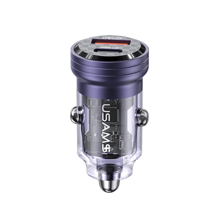 USAMS US-CC175 C35 45W Aluminum Alloy Transparent Dual USB Port Mini Car Charger (Purple) - In Car by USAMS | Online Shopping UK | buy2fix