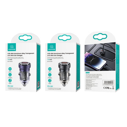 USAMS US-CC175 C35 45W Aluminum Alloy Transparent Dual USB Port Mini Car Charger (Purple) - In Car by USAMS | Online Shopping UK | buy2fix
