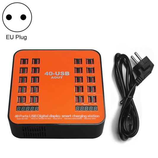 WLX-840 200W 40 Ports USB Digital Display Smart Charging Station AC100-240V, EU Plug (Black+Orange) - Multifunction Charger by buy2fix | Online Shopping UK | buy2fix