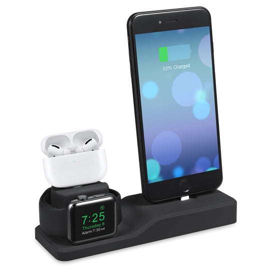 3 in 1 Silicone Charging Dock for AirPods Pro & Apple Watch & iPhone, with Bracket Funtcion(Black) - Multifunction Charger by buy2fix | Online Shopping UK | buy2fix
