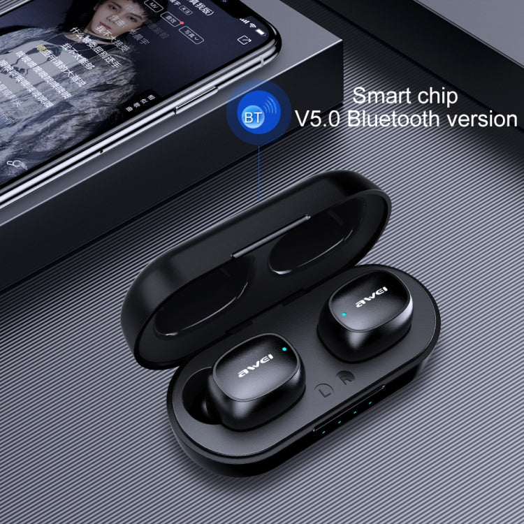 awei T13 TWS Bluetooth V5.0 Ture Wireless Sports Headset with Charging Case(Black) - TWS Earphone by awei | Online Shopping UK | buy2fix