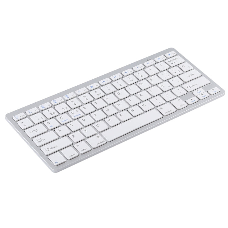 WB-8022 Ultra-thin Wireless Bluetooth Keyboard for iPad, Samsung, Huawei, Xiaomi, Tablet PCs or Smartphones, Spanish Keys(Silver) - Computer & Networking by buy2fix | Online Shopping UK | buy2fix