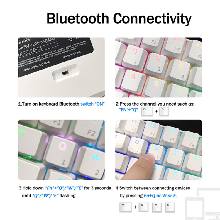 RK61 61 Keys Bluetooth / 2.4G Wireless / USB Wired Three Modes Red Switch Tablet Mobile Gaming Mechanical Keyboard with RGB Backlight, Cable Length: 1.5m (White) - Wired Keyboard by buy2fix | Online Shopping UK | buy2fix