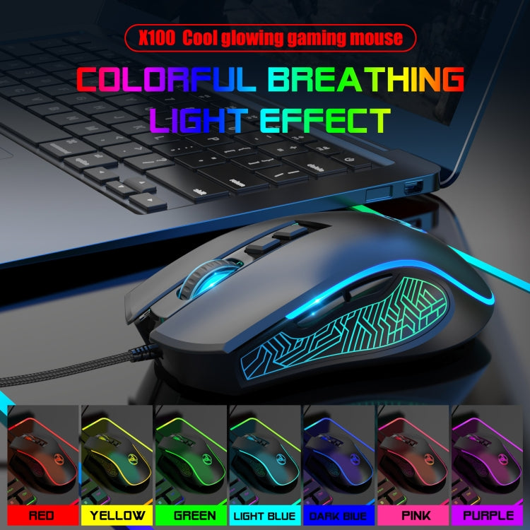 HXSJ X100 7-buttons 3600 DPI Cool Glowing Wired Gaming Mouse, Cable Length: 1.5m (Black) - Wired Mice by HXSJ | Online Shopping UK | buy2fix