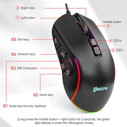 MKESPN X9 10 Buttons 7200DPI RGB Macro Definition Gaming Wired Mouse - Wired Mice by MKESPN | Online Shopping UK | buy2fix