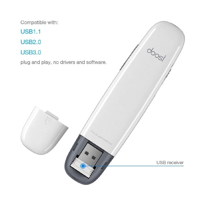 Doosl DSIT007 2.4GHz Rechargeable Powerpoint Presentation Wireless Cliker Remote Control Pen, Control Distance: 100m(White) -  by DOOSL | Online Shopping UK | buy2fix