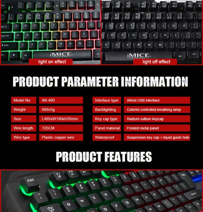 iMICE AK-400 USB Interface 104 Keys Wired Colorful Backlight Gaming Keyboard for Computer PC Laptop(Black) - Wired Keyboard by iMICE | Online Shopping UK | buy2fix